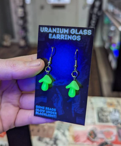 Uranium Glass Mushroom Earrings