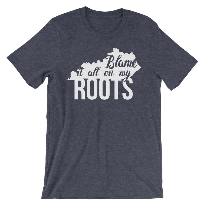 Navy blue blame it all on my roots tee kentucky apparel hill and holler country shirt tshirt