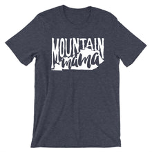 Navy heather tee with vintage distressed print with the words Mountain Mama.