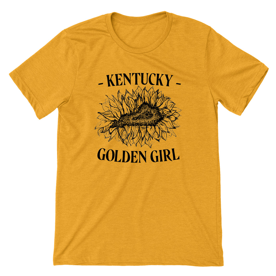 hill and holler mustard yellow sunflower kentucky golden girl tee shirt apparel hand drawn